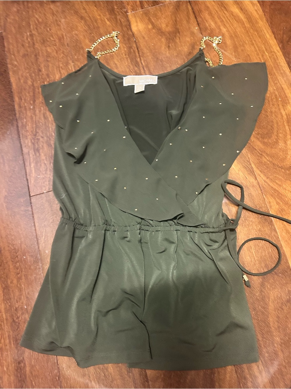 Michael Kors Olive Chain-Strap Studded Top